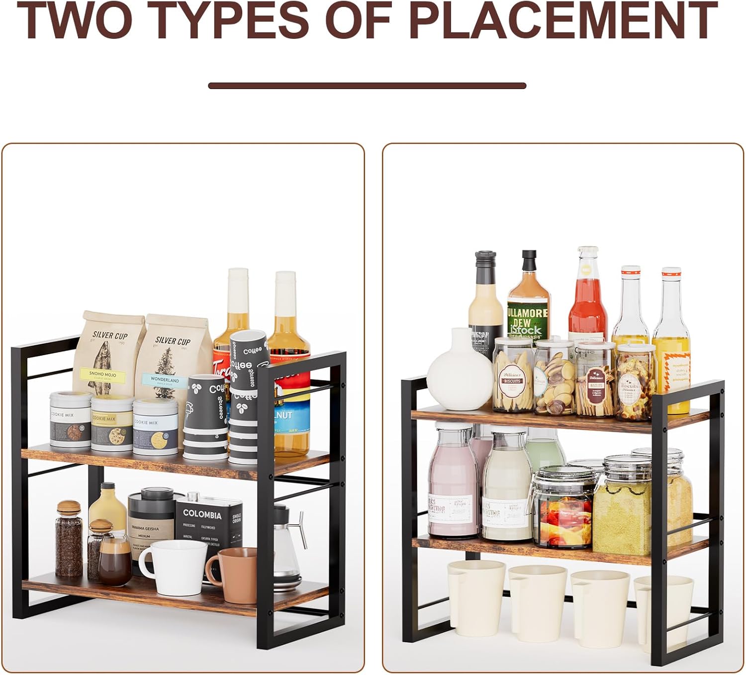 2 Tier Brown Wood Spice Rack Shelf I3947