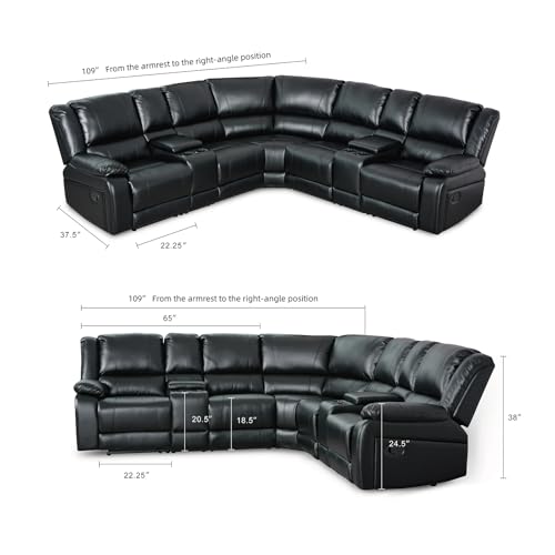 Black PU Leather Modular Reclining Sectional Sofa T970