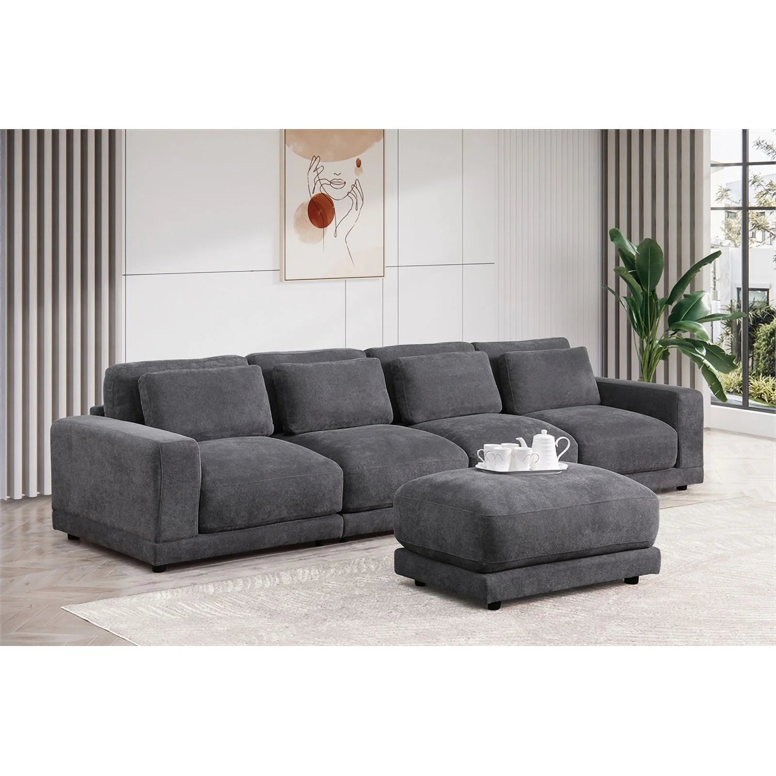 5-Piece Upholstered Fabric Modular Sofa in Dark Gray M164069