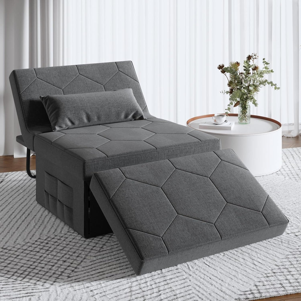 Dark Grey Convertible Sleeper Sofa with Ottoman Bed G586