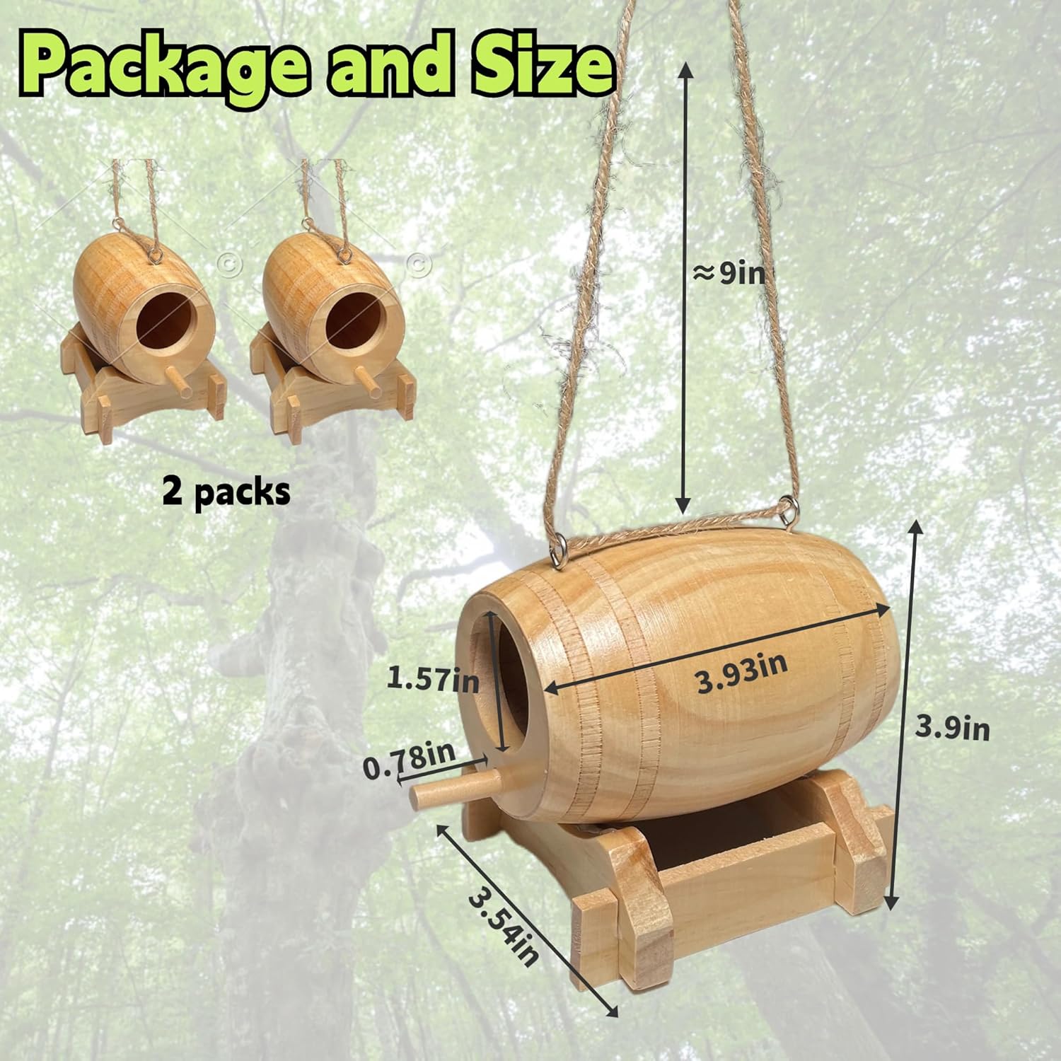 2 Pack Natural Wooden Hummingbird House X591