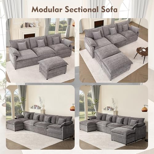 Black Chenille U Shaped Modular Sectional Sofa with Ottoman U916