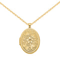 14 Karat Yellow Gold Oval Flower Locket on 18-inch Cable Rope Chain C5112