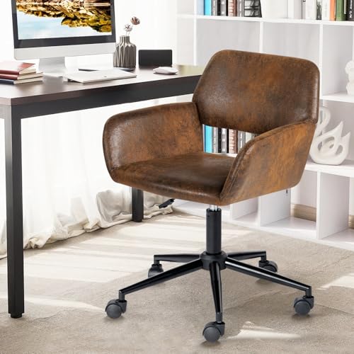 Beige Fabric Upholstered Desk Chair with Rolling Wheels F24420