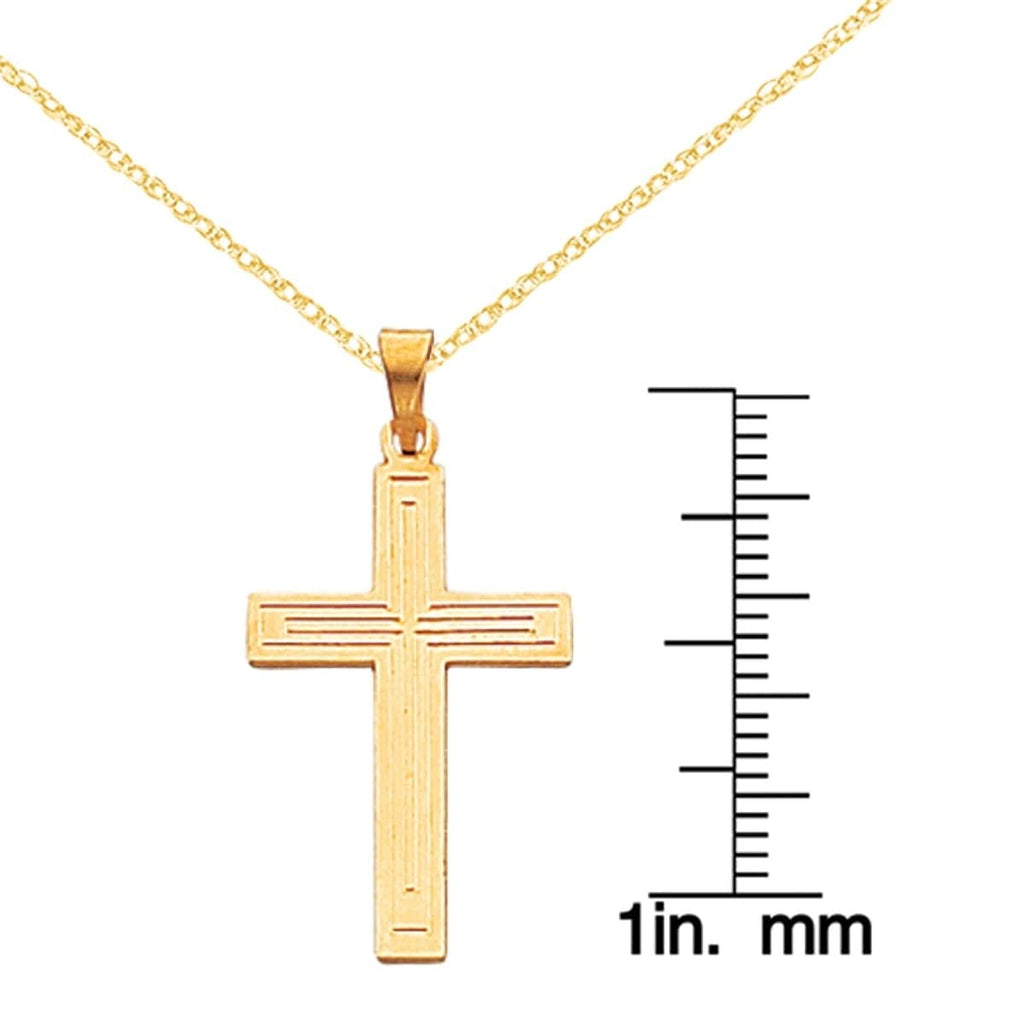 14 Karat Yellow Gold Solid Cross Pendant with 18-inch Cable Rope Chain U346661