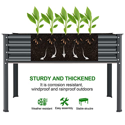 Galvanized Raised Garden Bed with Legs, 48×24×32in Metal Elevated Planter Box with Drainage Holes B486