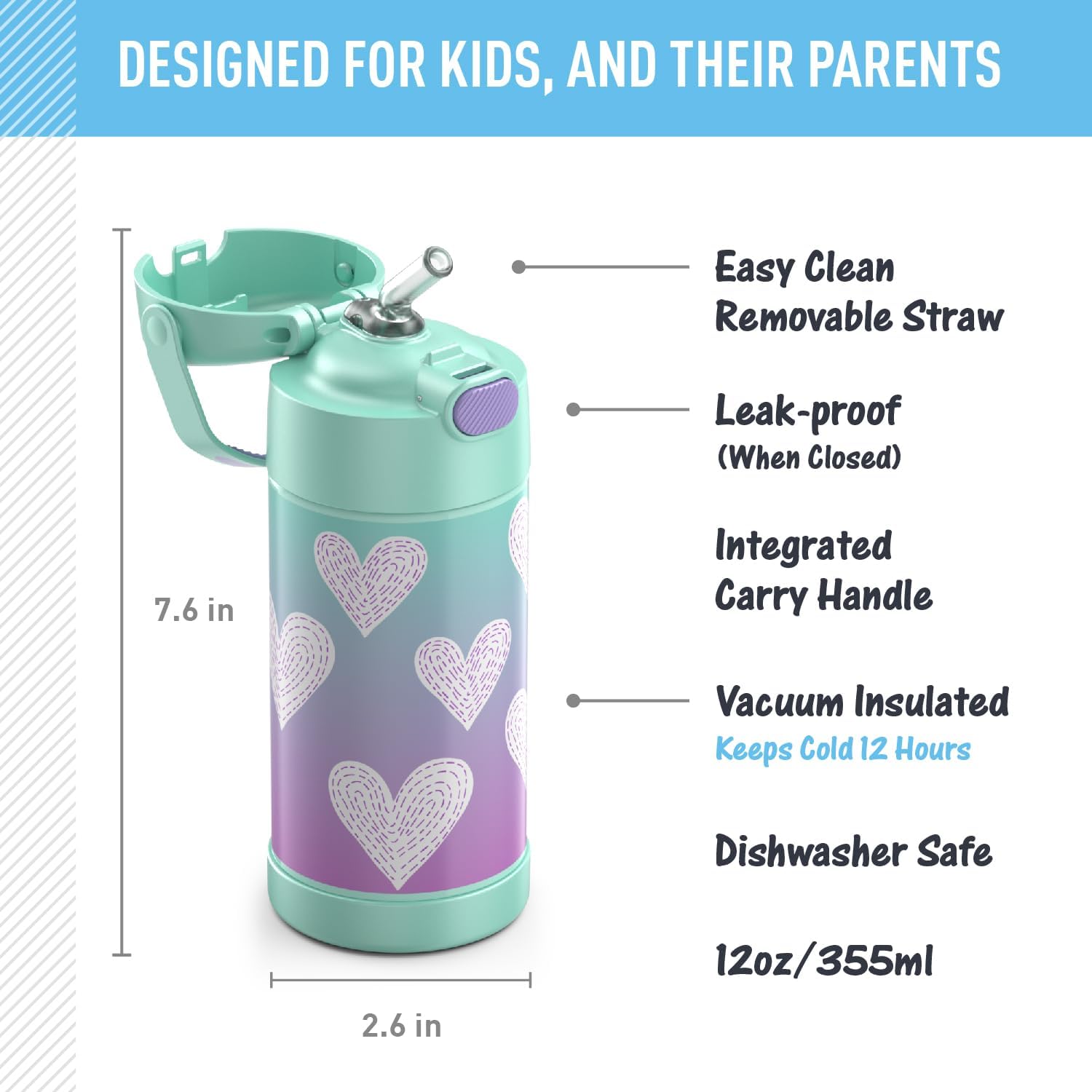 12 Ounce Stainless Steel Vacuum Insulated Water Bottle with Straw E92409