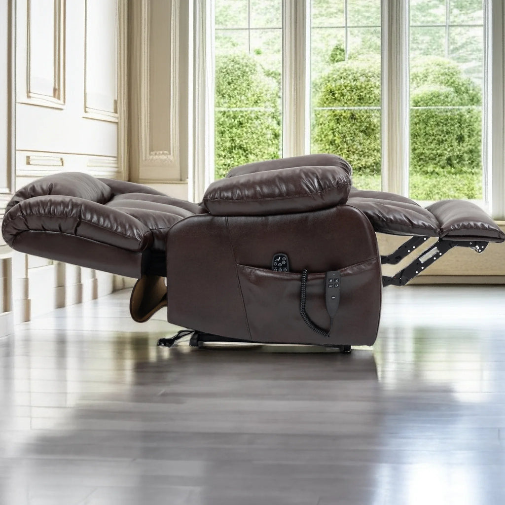 Brown Leather Electric Power Lift Recliner Chair with 8-Point Vibration Massage Lumbar Heating O6063