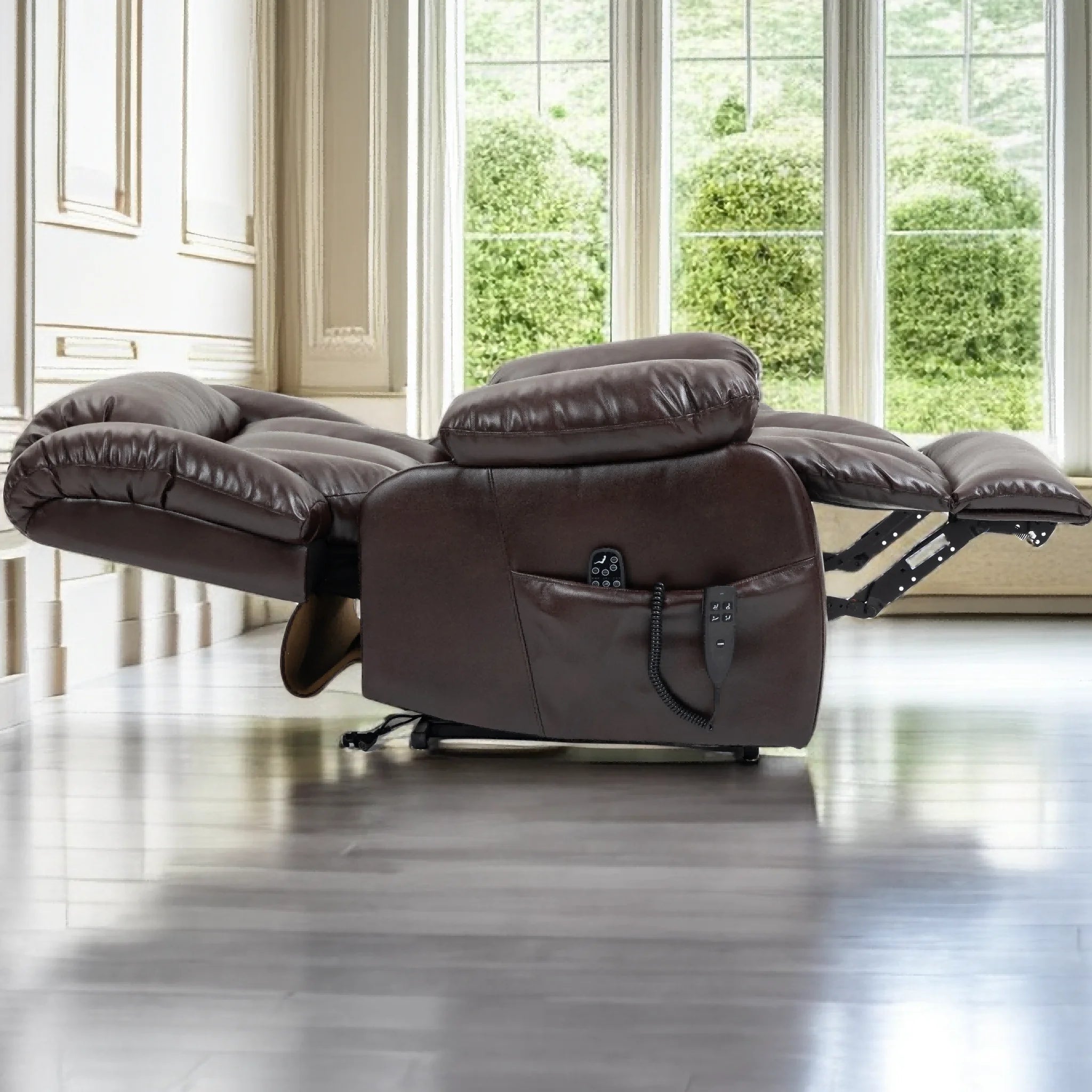 Brown Leather Electric Power Lift Recliner Chair with 8-Point Vibration Massage Lumbar Heating O6063