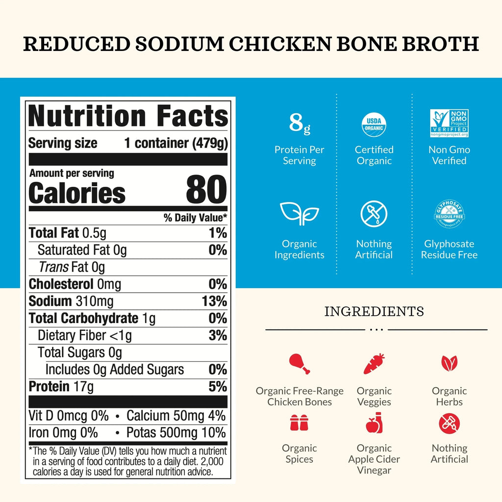 6 Pack Reduced Sodium Chicken Bone Broth T898