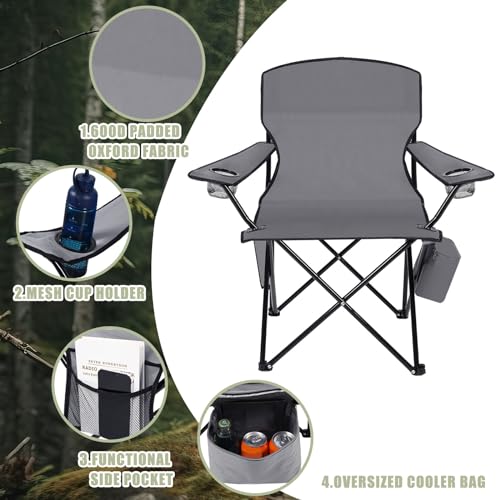 2 Pack Oversized Folding Camping Chair with Cooler Side Pocket Cup Holder Carry Bag (Blue) B7938