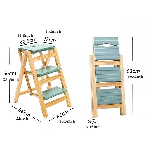 Folding 3 Step Solid Wood Ladder with Anti-Slip Wide Pedal X214159