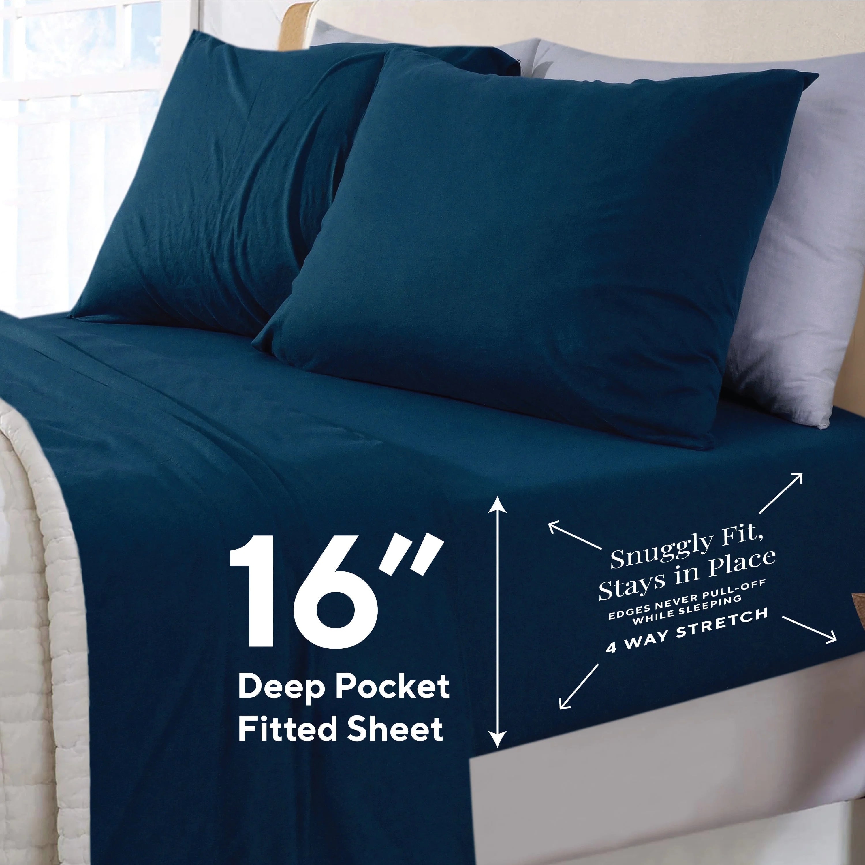 Queen Size 100% Cotton Jersey Sheet Set (4Pc, Navy) I2066