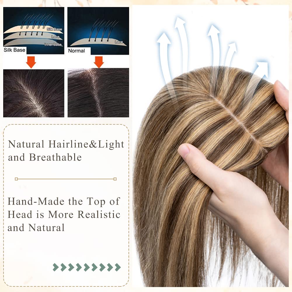100% Real Human Hair Topper Silk Base Clip In Top Hairpieces 10 Inch 33g S97653