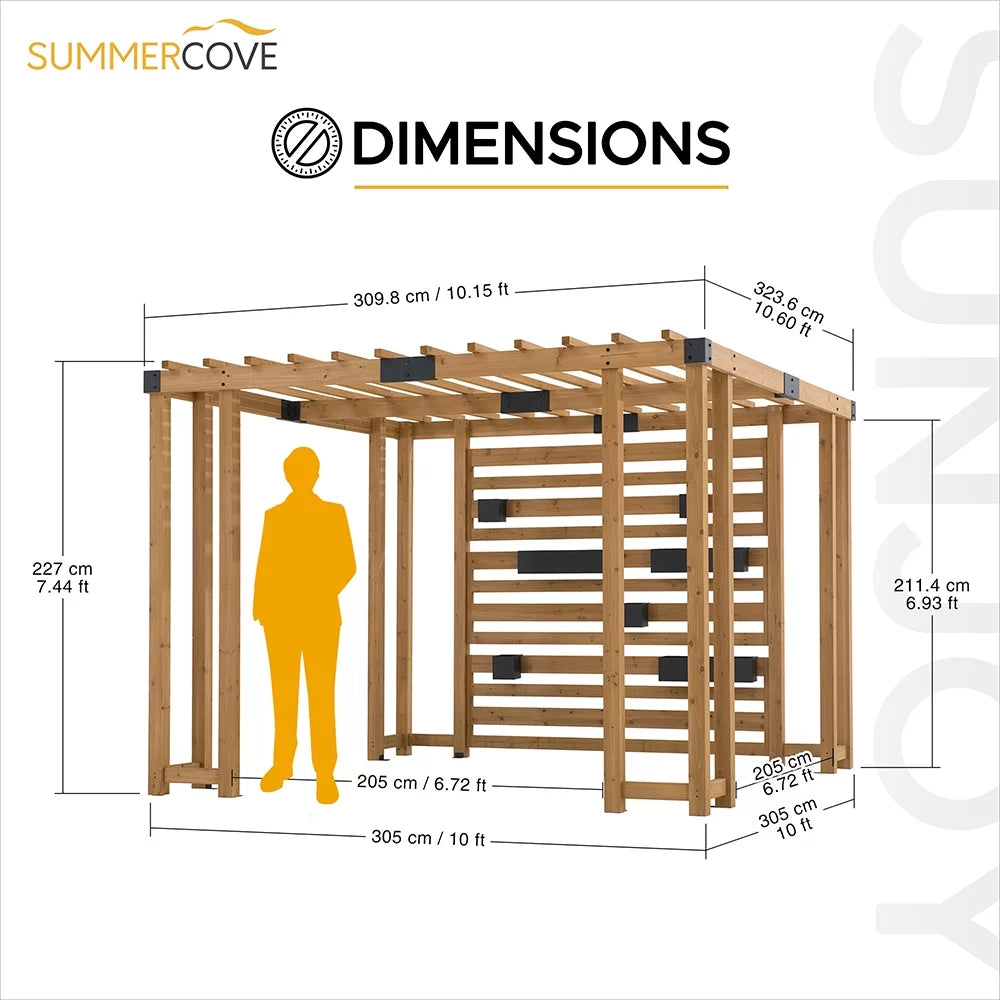 10.5 ft. x 10 ft. Cedar Wood Pergola with Adjustable Hanging Planters G96990