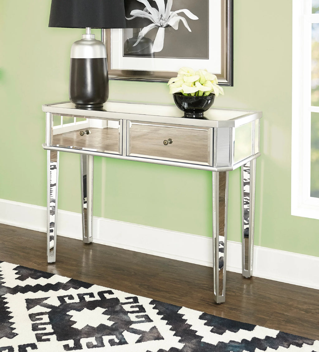 2-Drawer Console Table with Mirrored Surfaces and Silver Wood Q5289