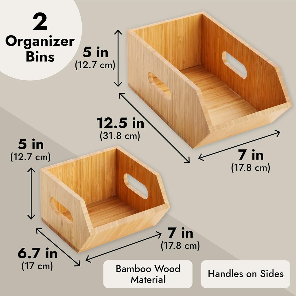 2 Pack Stackable Bamboo Wood Storage Bins M990338