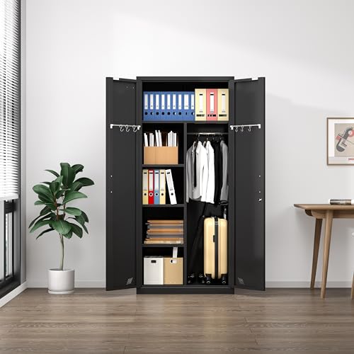 Metal Storage Cabinet with 2 Doors & 2 Drawers and Hanging Rod I332824