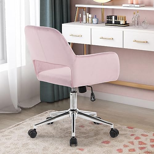Beige Fabric Upholstered Desk Chair with Rolling Wheels F24420