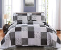 King Size Black White Grey Plaid Patchwork Quilt Microfiber Bedspread B5031