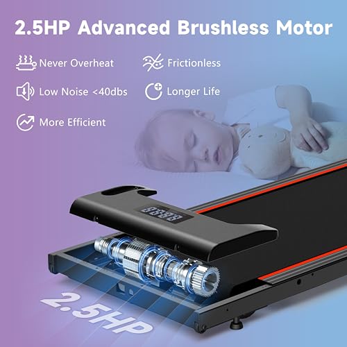 Under Desk Treadmill, 2.5HP Quiet Brushless Walking Jogging Machine with 265 lbs Weight Capacity Y609
