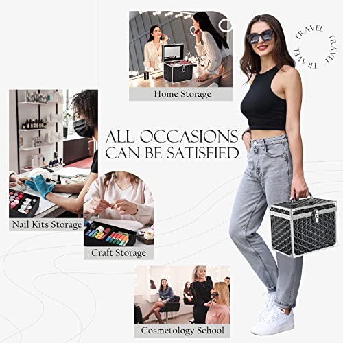 Black Portable Cosmetic Train Case with Divider Tray Mirror T997
