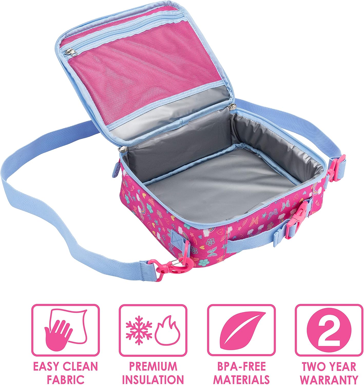Insulated Lunch Bag Set With Kids Bento-Style Lunch Box (Rainbows and Butterflies) N184100
