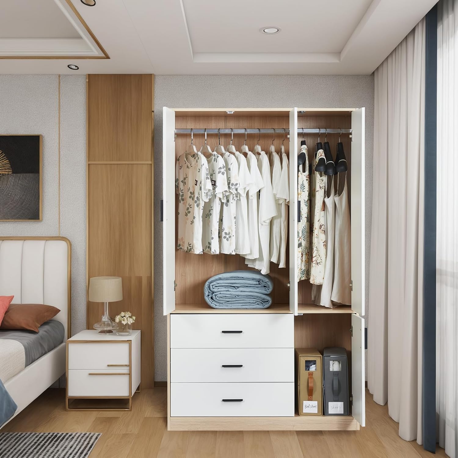 Wooden Wardrobe Closet with 3 Drawers and 2 Doors C8578