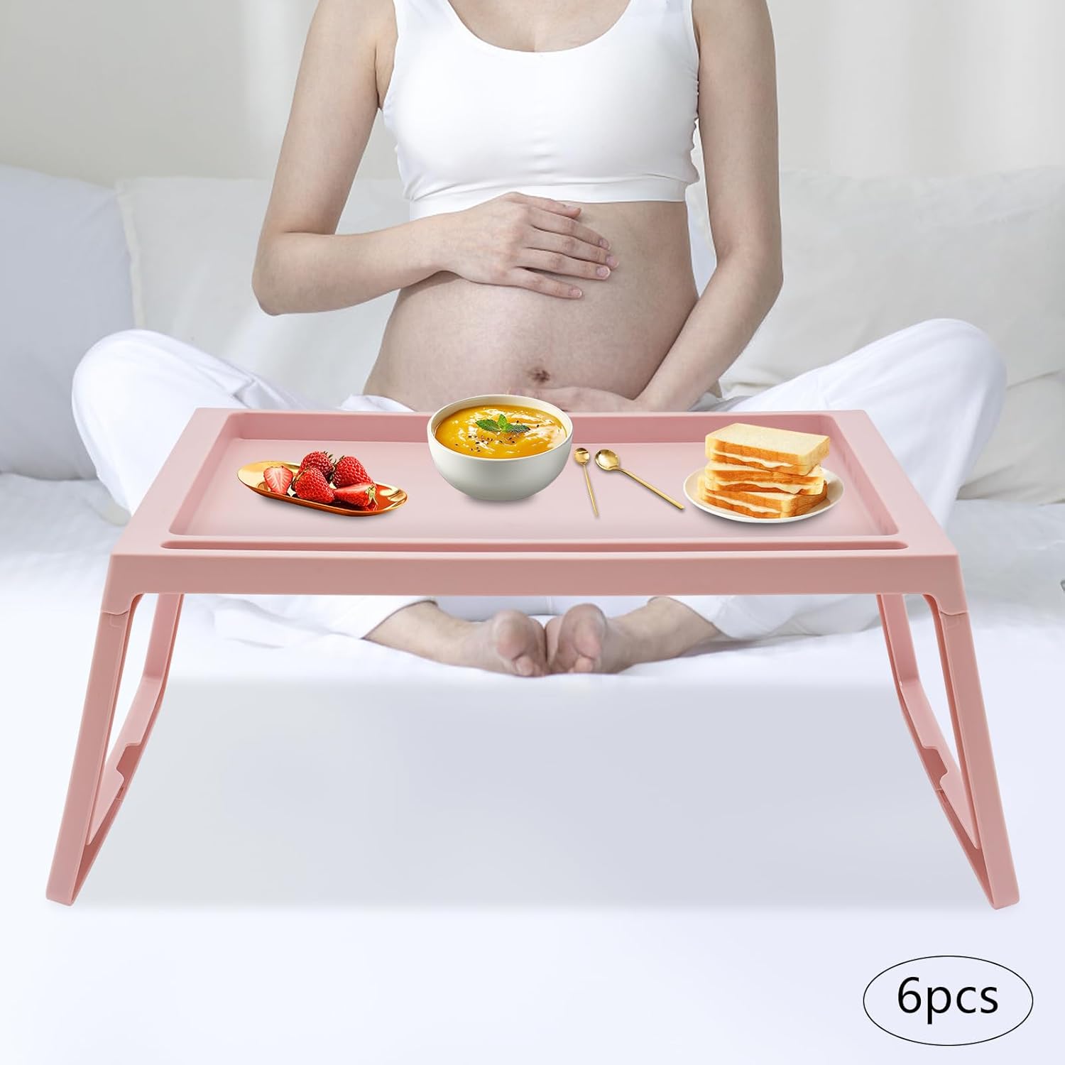 6 Pcs Pink Plastic Folding Breakfast Tray J8688