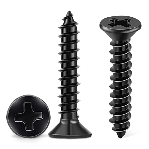 100 PCS #4 X 3/8 inch Stainless Steel Black Coated Flat Head Phillips Wood Screws S603