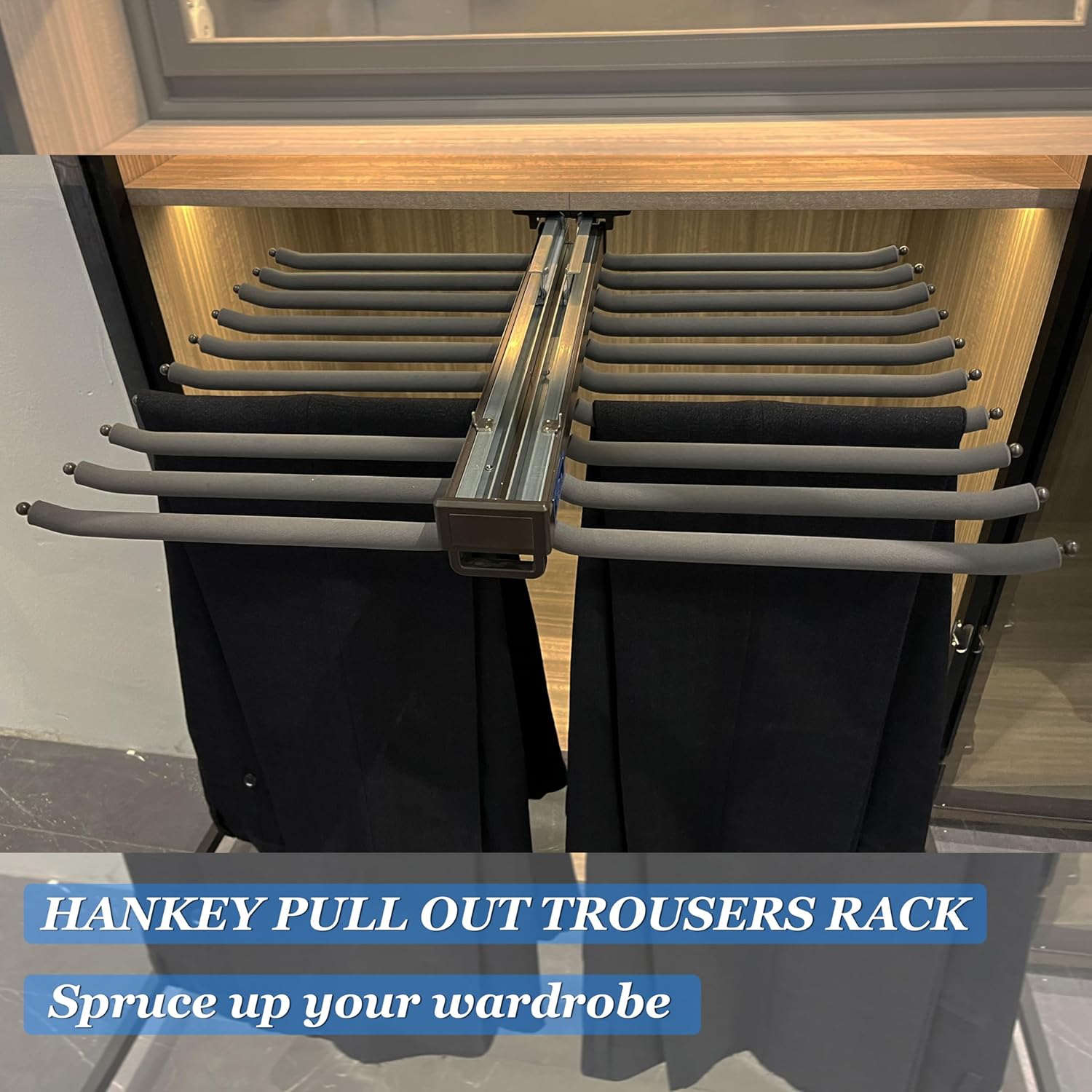 Grey Pull Out Pants Rack with Non-Slip Design, Width 25.2in P8546