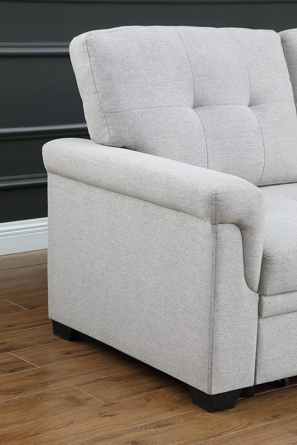 L-Shaped Linen Tufted Reversible Sleeper Sectional Sofa with Pull Out Sleep Couch Bed, Light Gray X8069