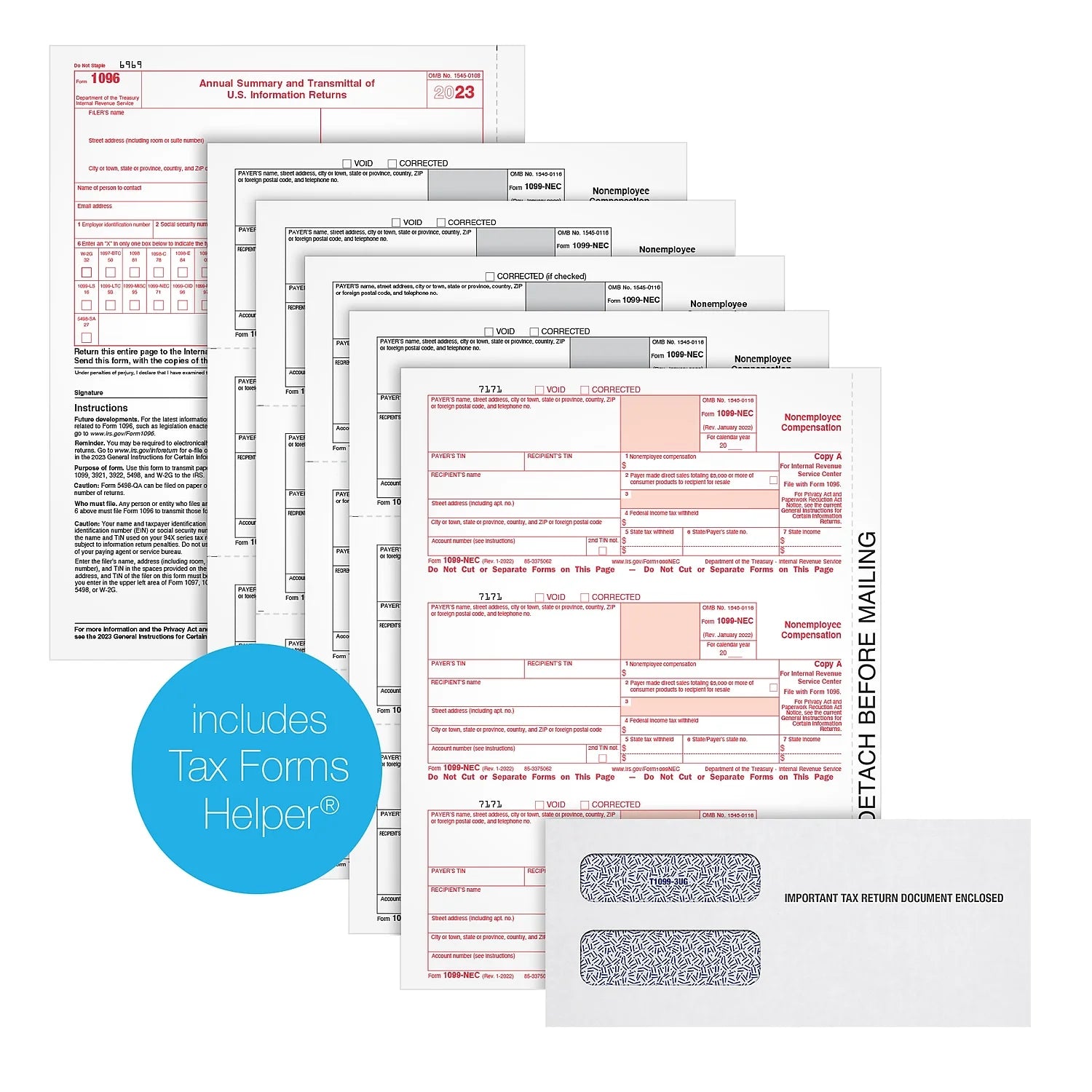 1099-NEC Tax Form Kit with Software & Envelopes 5-Part 100/Pack P652612