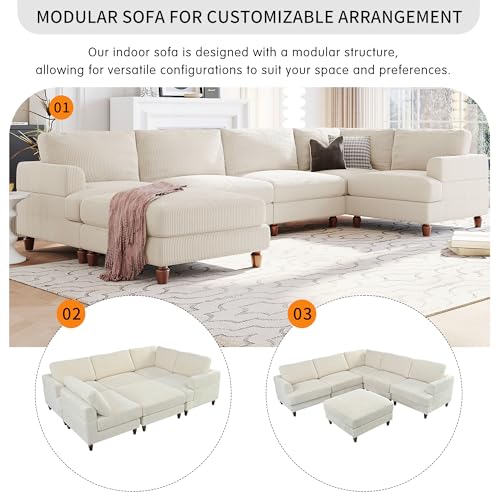 Oversized Modular Sectional Sofa with Movable Ottoman 7 Seater U652