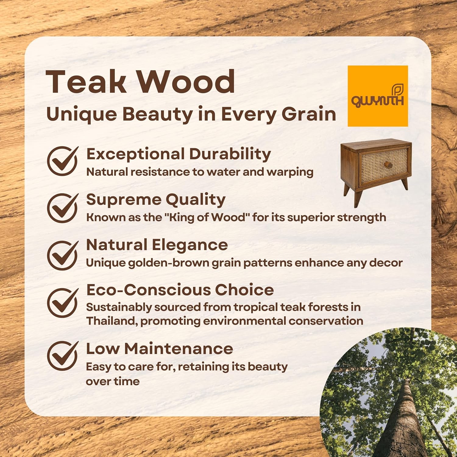Teak Rattan Wood Desk Drawer P183716
