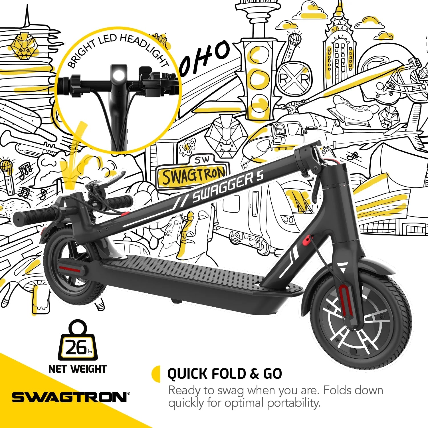 Electric Scooter, 320 lb Weight Limit, 8.5 Inch No-flat Tires, 300W Motor, Quick Folding, 18 Mph S5151
