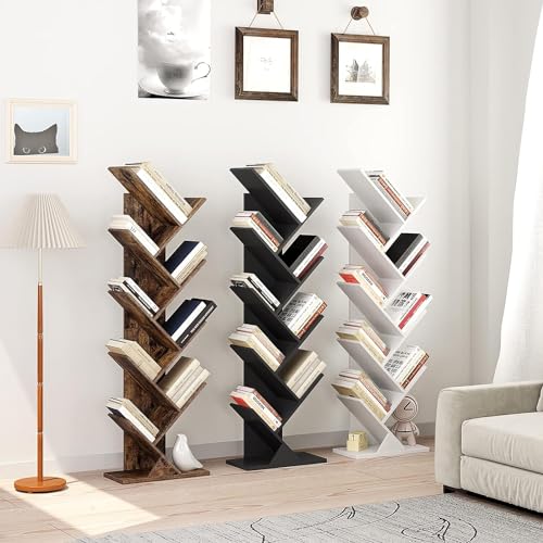 9 Tier Tree Bookshelf, Rustic Brown Wood Bookcase L43120