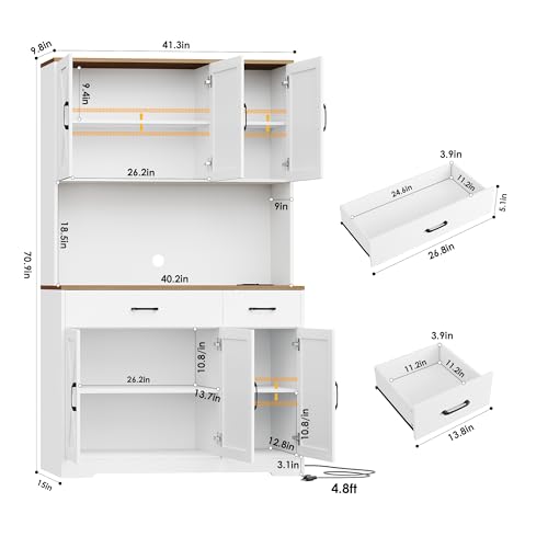 Black Tall Pantry Cabinet with Charging Station and Microwave Stand P34757