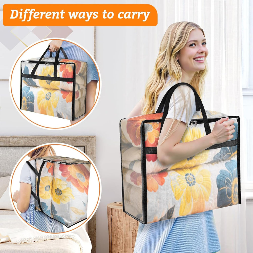 8 Pack Clear Clothes Storage Bags with Sturdy Zipper and Handle (90L) B903