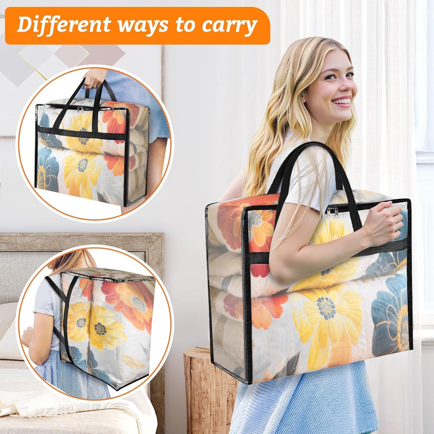 8 Pack Clear Clothes Storage Bags with Sturdy Zipper and Handle (90L) B903