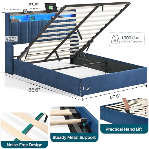 Dark Grey Queen Size Upholstered Storage Bed Frame with LED Lights S741263