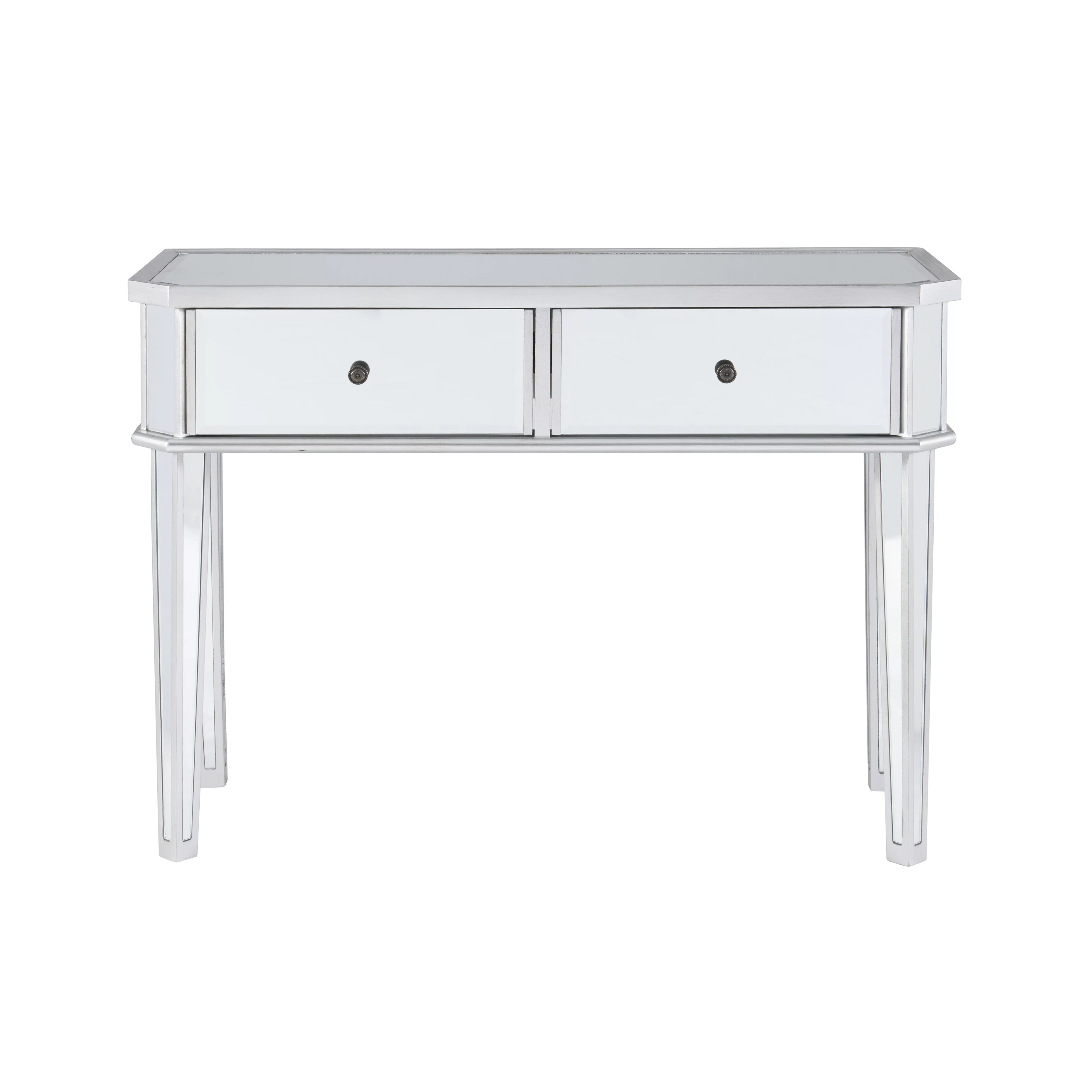 2-Drawer Console Table with Mirrored Surfaces and Silver Wood Q5289