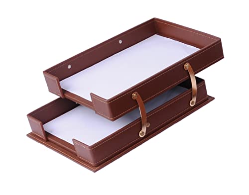 14 PCS Brown Bonded Leather Desk Organizer Set Y737106