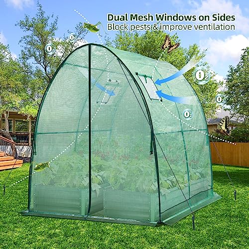 Portable Tunnel Greenhouse with Mesh Windows, 5.9x5.9x6.6 FT W8415