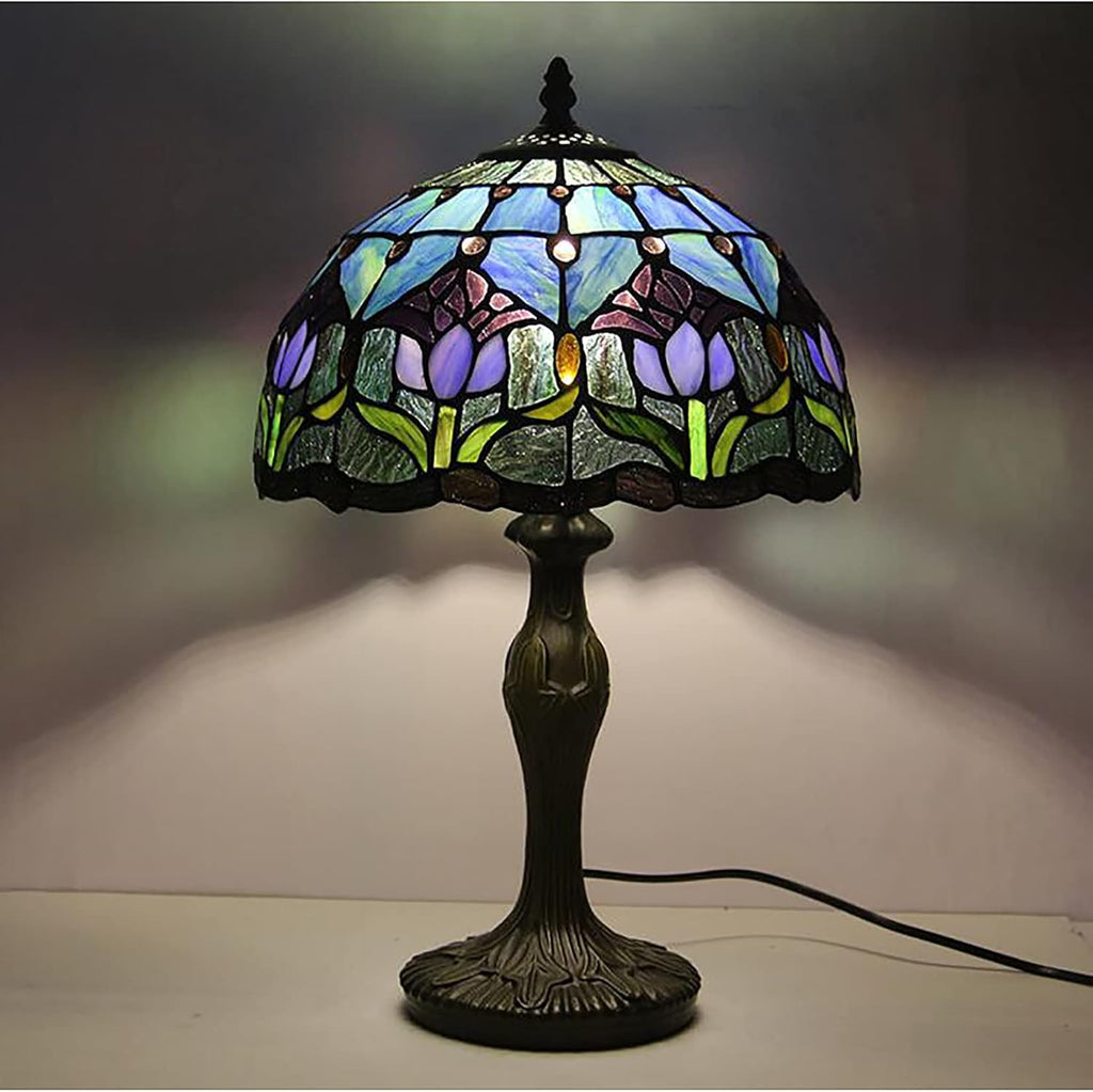 Purple Tulip Stained Glass Table Lamp 12 Inches L199