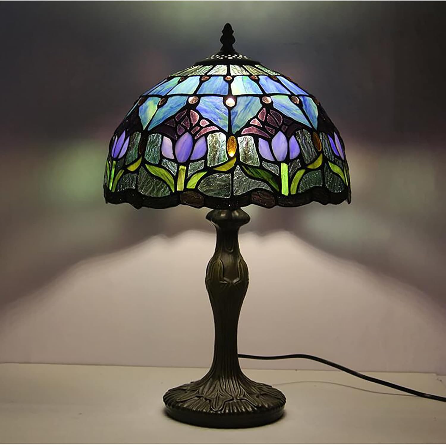Purple Tulip Stained Glass Table Lamp 12 Inches L199