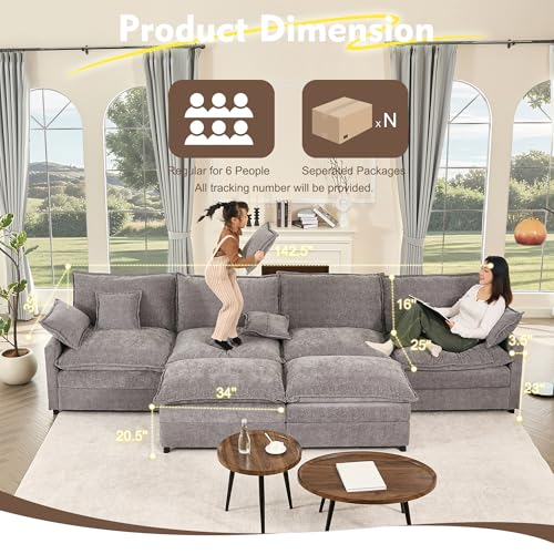 Black Chenille U Shaped Modular Sectional Sofa with Ottoman U916