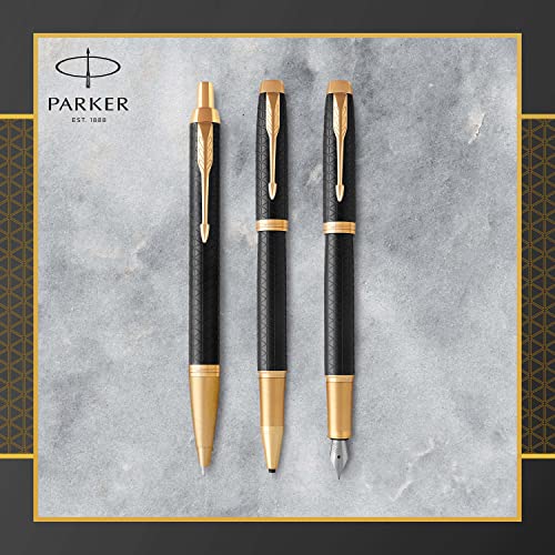 Black Lacquer Gold Trim Medium Nib Fountain Pen with Blue Ink Refill B6315