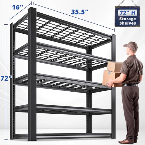 Black 5 Tier Adjustable Metal Shelving 72" H x 35.5" W x 16" D S721