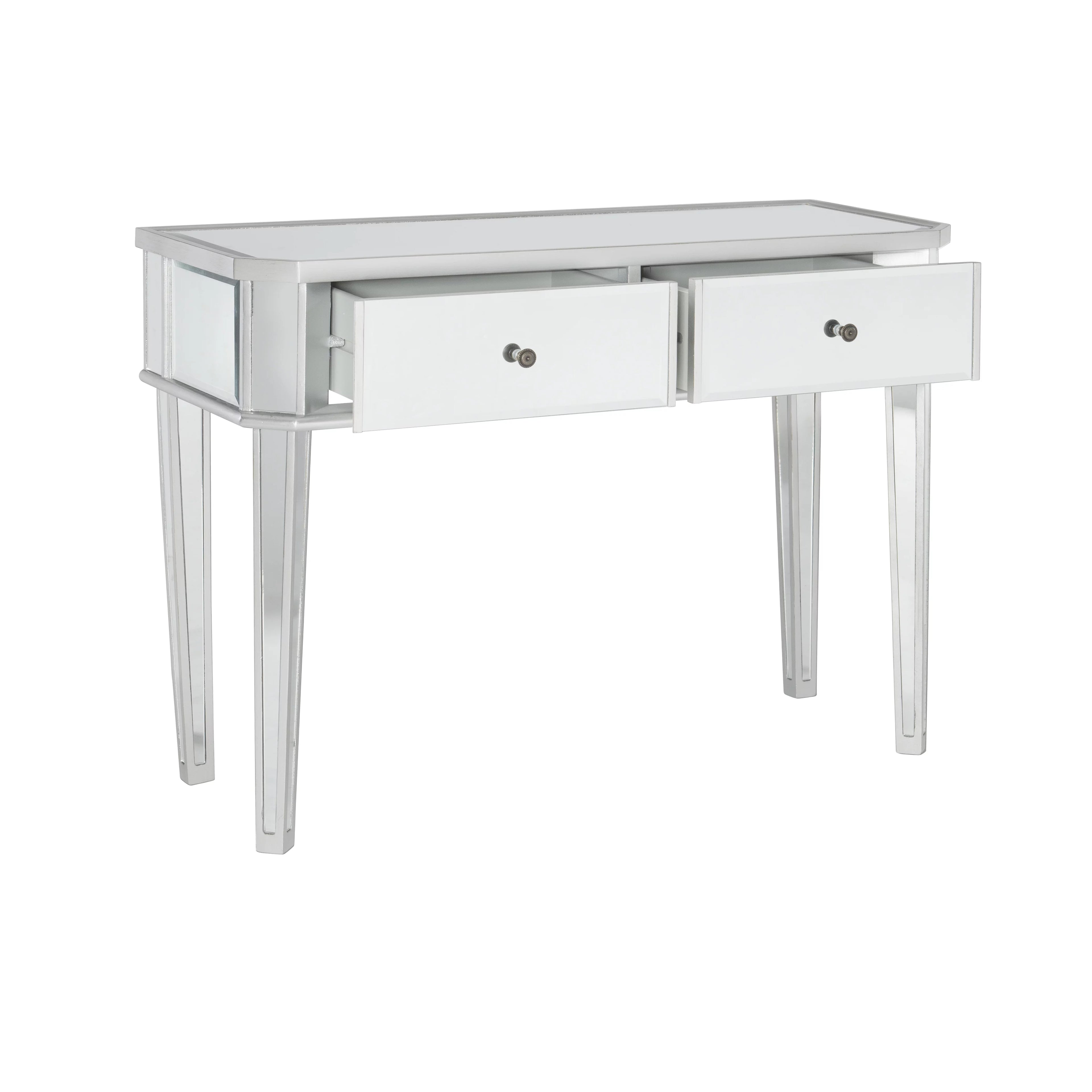 2-Drawer Console Table with Mirrored Surfaces and Silver Wood Q5289
